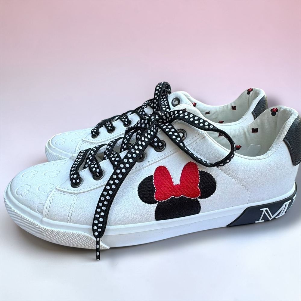 Ground Up Disney Minnie Mouse White Low Top Sneakers Polka Dot Laces Womens 7.5